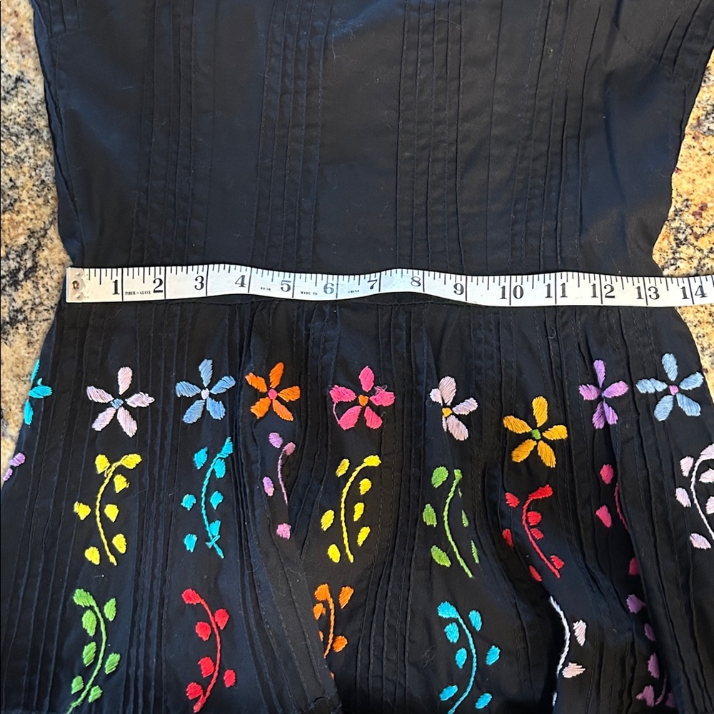 70’s Mexican multicolored embroidered floral sleeveless dress small black - Picture 7 of 8